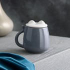 Кружка керамическая "Котик", с крышкой, 400 мл, серая, 1 сорт, Иран - фото 24399378