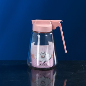 Банка для сыпучих продуктов с дозатором «Алмаз», стеклянная, розовая крышка, 400 мл, Иран