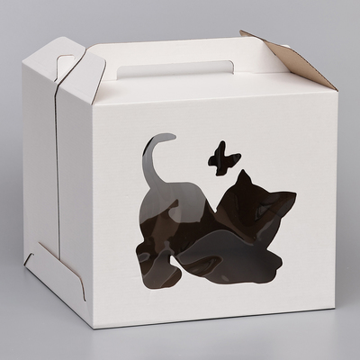 Кондитерская упаковка «Котенок», 2 окна, белая, 35×35×31 см