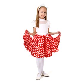 Карнавальный набор"Стиляги3"юбка красная с белыми сердцами,пояс,повязка,рост110-116