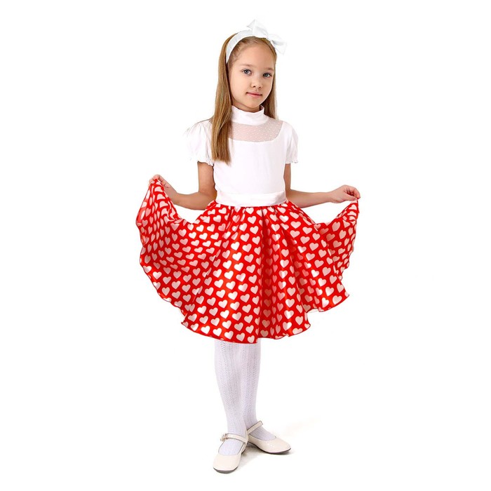 Карнавальный набор «Стиляги 3», юбка красная с белыми сердцами, пояс, повязка, рост 110-116 см - фото 1907787295
