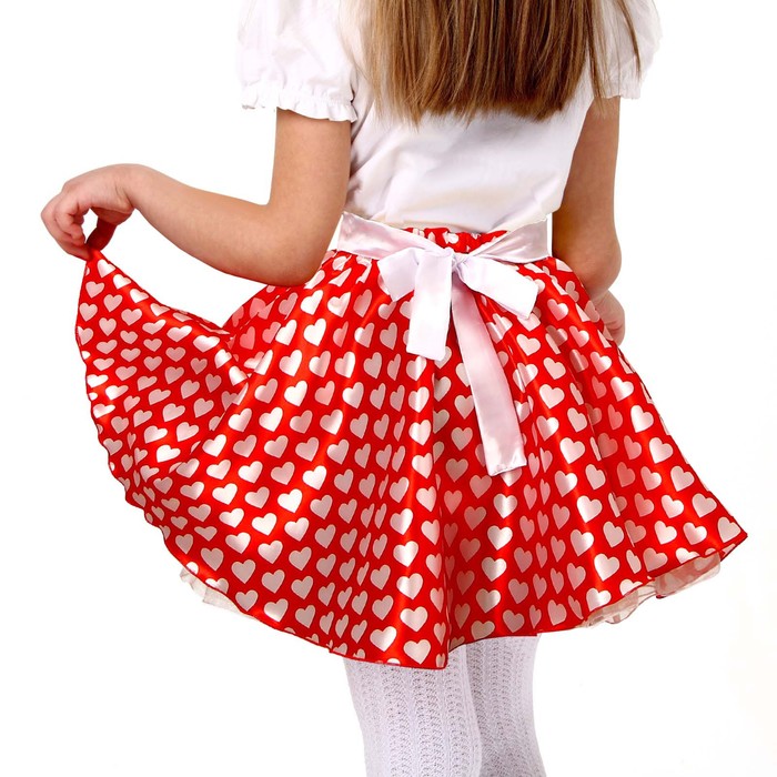 Карнавальный набор «Стиляги 3», юбка красная с белыми сердцами, пояс, повязка, рост 110-116 см - фото 1907787296