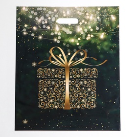 Пакет подарочный новогодний «Золотой подарок», полиэтиленовый с вырубной ручкой, 47.5?39 см (комплект 50 шт)