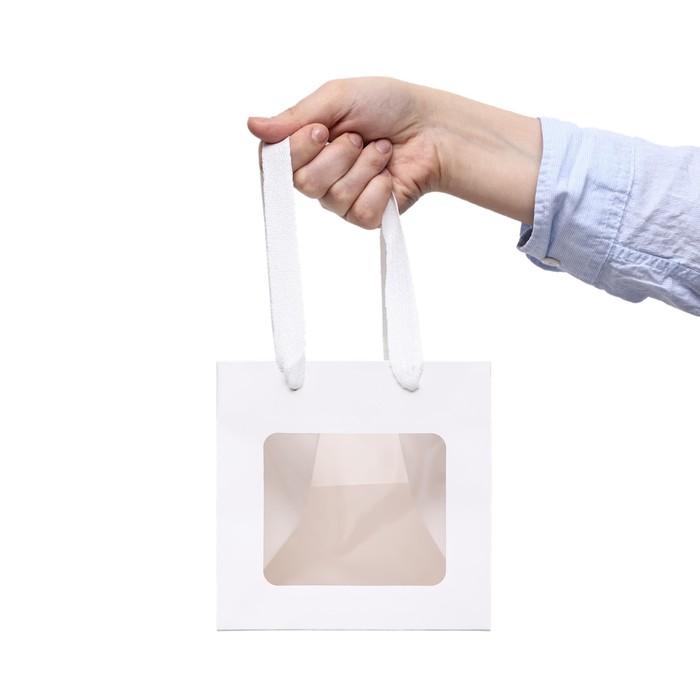 Пакет подарочный, крафт, с окном, «Белый», 15×15×15 см - Фото 1