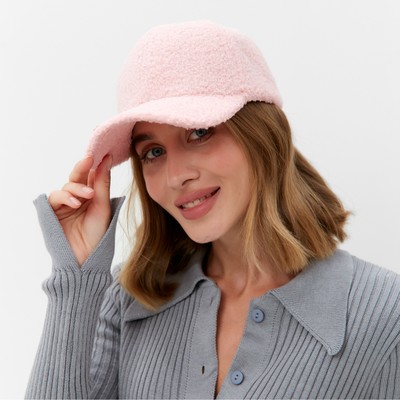 Бейсболка женская тёплая MINAKU барашек, размер 56-58, розовая