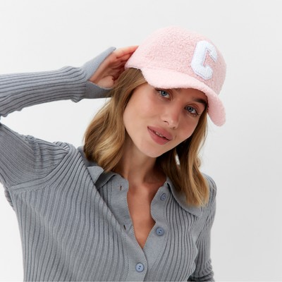 Бейсболка женская тёплая MINAKU барашек, размер 56-58, розовая