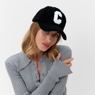 Бейсболка женская тёплая MINAKU барашек, размер 56-58, цвет чёрный