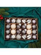 Ёлочные игрушки «Мелодия» ассорти люкс, шары новогодние, d=6 см, набор 24 шт., белый/серебро/сиреневый 9510749