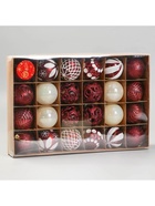 Ёлочные игрушки «Мелодия» ассорти люкс, шары новогодние, d=6 см, набор 24 шт., бело-бордовый - Фото 6