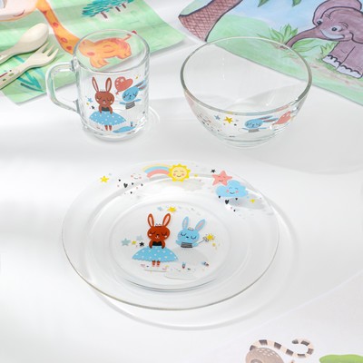 Набор стеклянной детской посуды «Балерины», 3 предмета