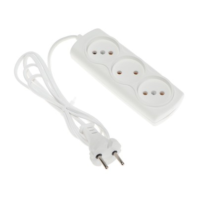 Удлинитель Luazon Lighting ECO, 3 розетки, 1.5 м, 6 А, 1300 Вт, ШВВП 2×0.75 мм2, без заземления, белый