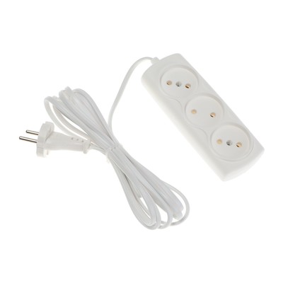 Удлинитель Luazon Lighting ECO, 3 розетки, 2.7 м, 6 А,1300 Вт, ШВВП 2×0.75 мм2, без заземления, белый
