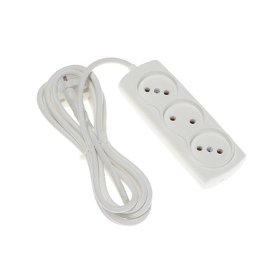Удлинитель Luazon Lighting ECO, 3 розетки, 2.7 м, 10 А, 2200 Вт, ПВС 2×0.75 мм2, без заземления, белый
