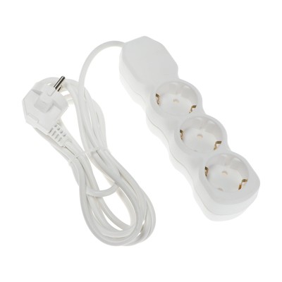 Удлинитель Luazon Lighting ECO, 3 розетки, 2.7 м, 10 А, 2200 Вт, ПВС 3×0.75 мм2, с заземлением, белый