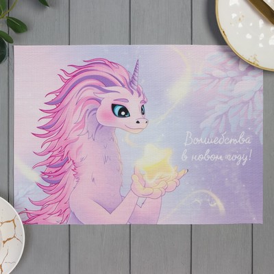 Салфетка сервировочная новогодняя на стол «Доляна. Волшебства!», розовая, 40×29 см