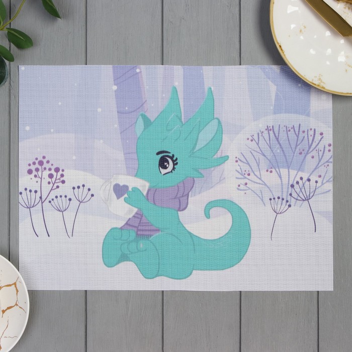 Салфетка сервировочная новогодняя на стол «Доляна. Дракончик», сиреневая, 40×29 см - Фото 1