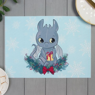 Салфетка сервировочная новогодняя на стол «Доляна. Подарочек», голубая, 40×29 см