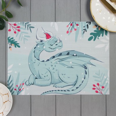 Салфетка сервировочная новогодняя на стол «Доляна. Дракон», голубая, 40×29 см