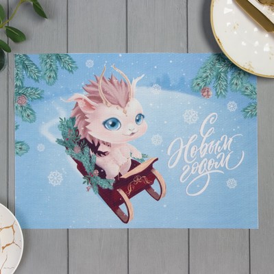 Салфетка сервировочная новогодняя на стол «Доляна. С Новым Годом», синяя, 40×29 см