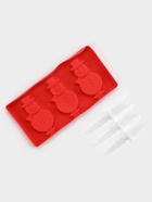 Форма для мороженого новогодняя Доляна «Снеговик», силикон, 18×9×2 см, 3 ячейки, с палочками, красная - Фото 2