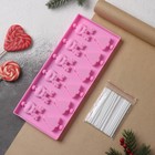 Форма для украшений Доляна «Новый год», силикон, 25×10,5×1 см, 12 ячеек, с палочками, цвет розовый - Фото 2