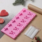 Форма для украшений Доляна «Новый год», силикон, 25×10,5×1 см, 12 ячеек, с палочками, цвет розовый - Фото 5