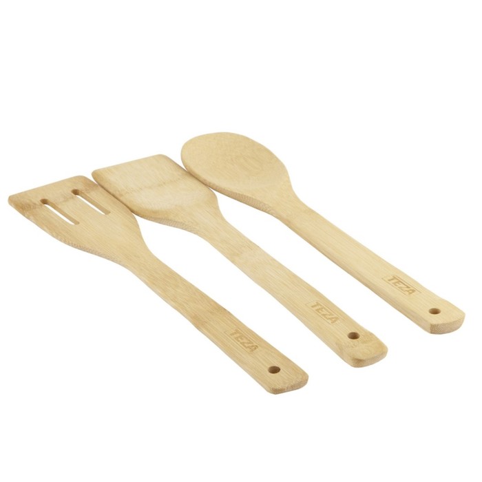 Набор 3 предмета: лопатка прямая, лопатка с прорезями, ложка, 30x6 см, бамбук
