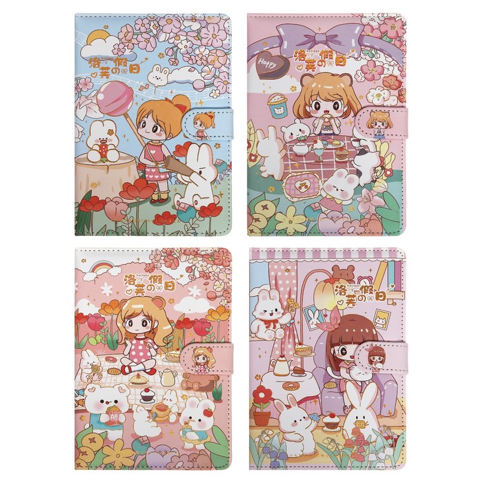 Записная книжка подарочная, А6+, 132 листа, цветной блок, с хлястиком на магните, обложка пвх, «Аниме», МИКС - Фото 1