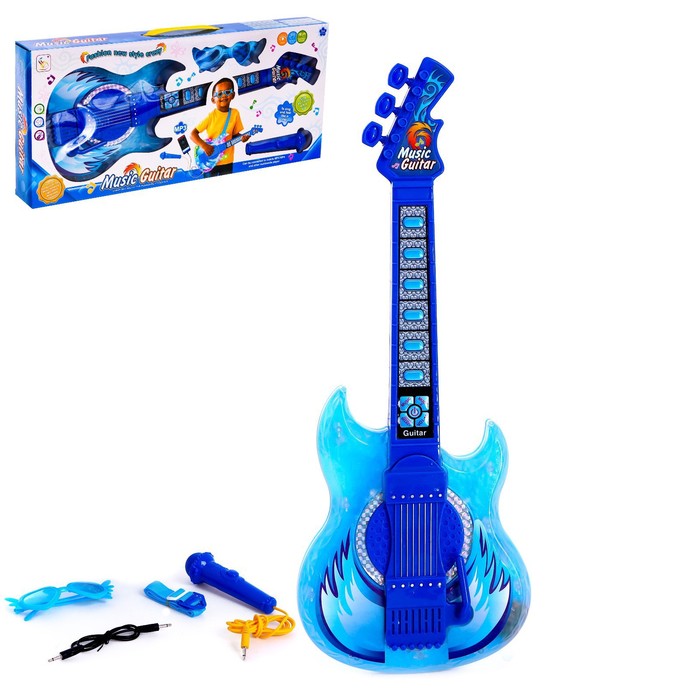 Игрушка музыкальная гитара «Играй и пой», с микрофоном, звуковые эффекты, цвета МИКС, уценка - Фото 1