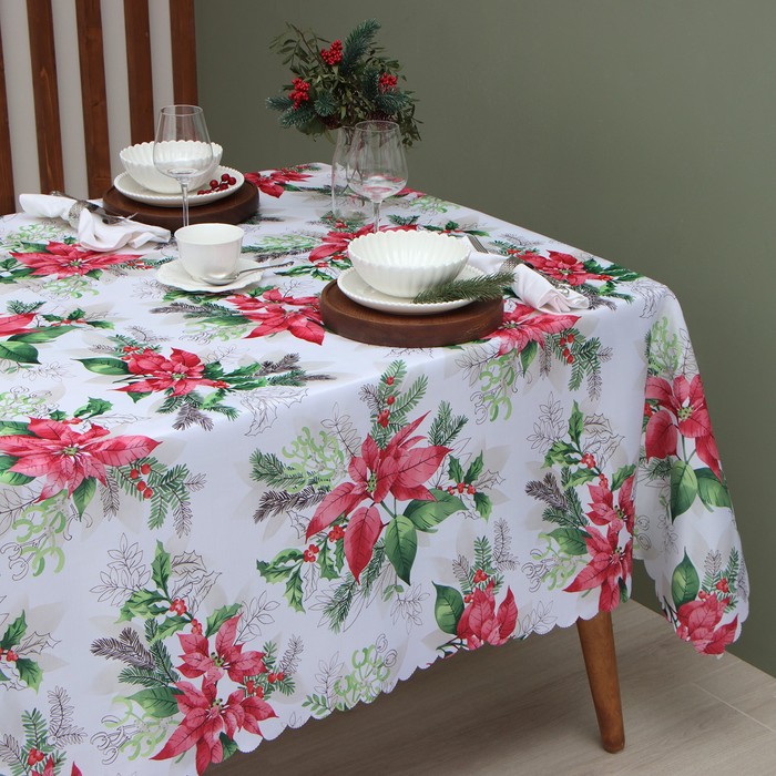 Скатерть новогодняя Доляна «Рождественский букет» 145×260 см, 100% п/э