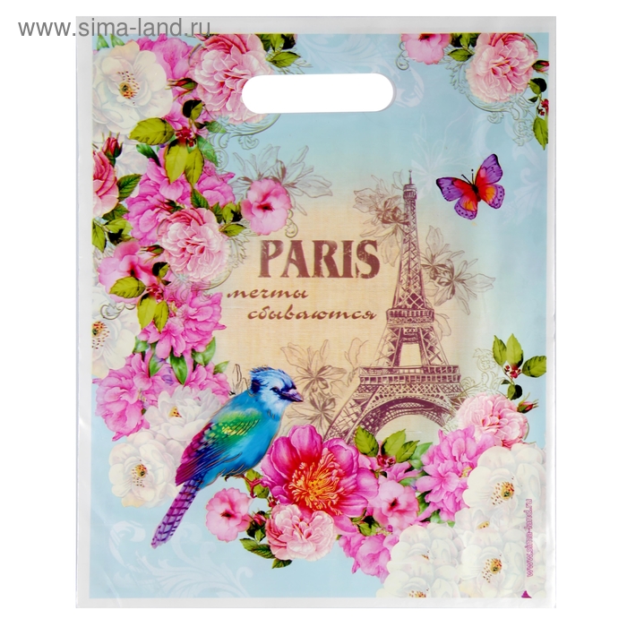 Пакет подарочный полиэтиленовый «Париж», 18,7 × 22,7 см - Фото 1