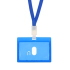 Бейдж-карман горизонтальный, (внешний 100 х 74 мм), внутренний 90 х 54 мм, синий, с синей лентой, жёсткокаркасный (20 набор) - фото 809433517