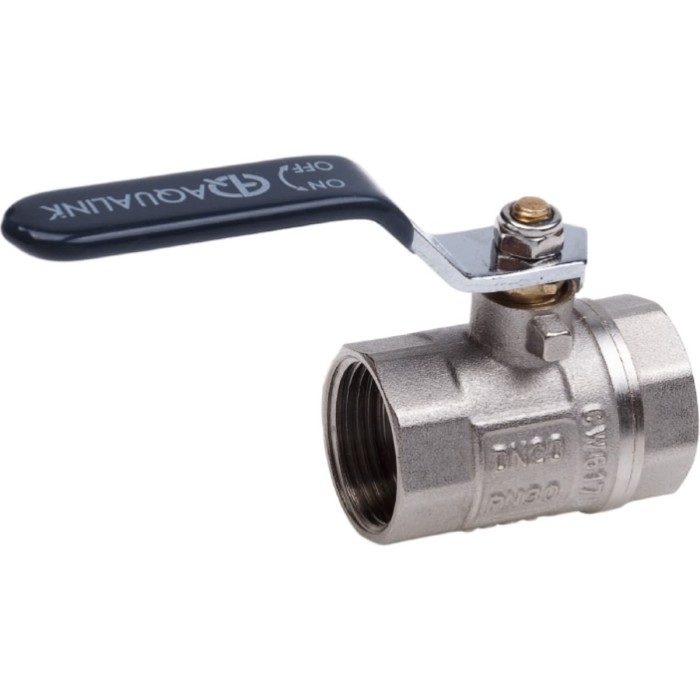 Кран шаровой AQUALINK, PN 50, внутренняя/внутренняя резьба 3/4", ручка, никелированный - фото 18571739 Кран шаровой AQUALINK, PN 50, внутренняя/внутренняя резьба 3/4", ручка, никелированный - фото 18571739
