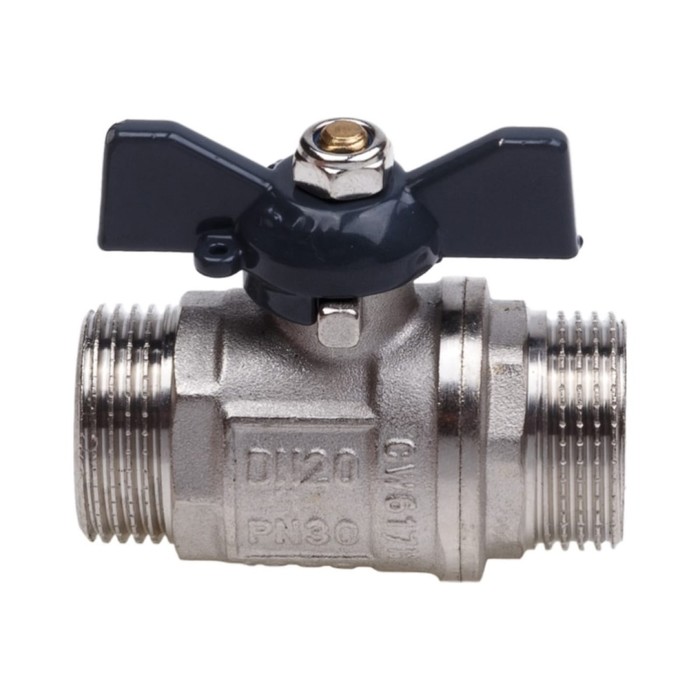 Кран шаровой AQUALINK, PN 50, наружная/наружная резьба 3/4", бабочка, никелированный - фото 18571749 Кран шаровой AQUALINK, PN 50, наружная/наружная резьба 3/4", бабочка, никелированный - фото 18571749