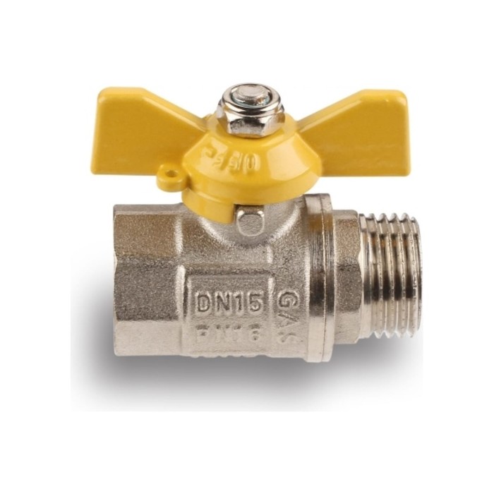 Кран шаровой газовый AQUALINK, PN 16, внутренняя/наружная резьба 3/4", бабочка, никелир. - фото 18571790 Кран шаровой газовый AQUALINK, PN 16, внутренняя/наружная резьба 3/4", бабочка, никелир. - фото 18571790