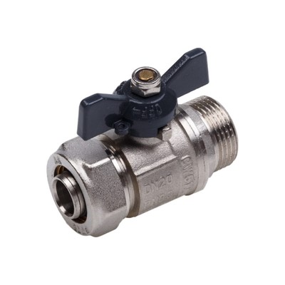 Кран шаровой AQUALINK, PN 10, 1/2" × 16 мм, наружная резьба/цанга, бабочка, никелированный