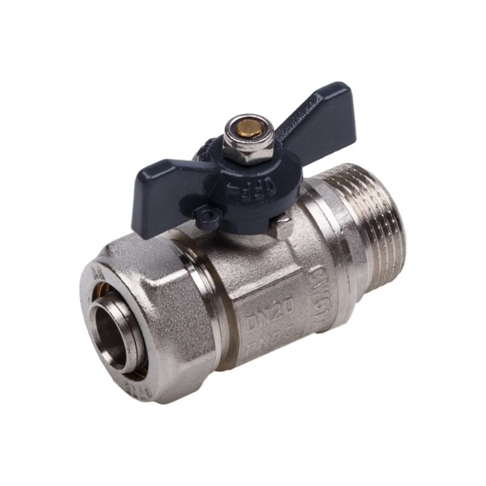 Кран шаровой AQUALINK, PN 10, 1/2" × 16 мм, наружная резьба/цанга, бабочка, никелированный - Фото 1