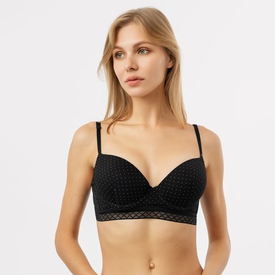 Бюстгальтер женский, цвет чёрный/белый горошек, размер 80B