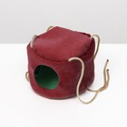 Подвесной дом для грызунов круглый, мебельная ткань, флис, 20 х 15 см, бордовый - фото 25417203