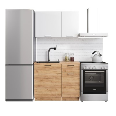 Кухонный гарнитур прямой для маленькой кухни Simple, без столешницы, 1000 мм, цвет белый/дуб золотой крафт