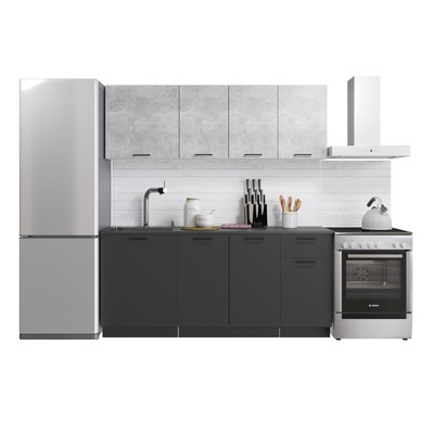 Кухонный гарнитур прямой Simple, без столешницы, 1800 мм, цвет ателье светлый/антрацит