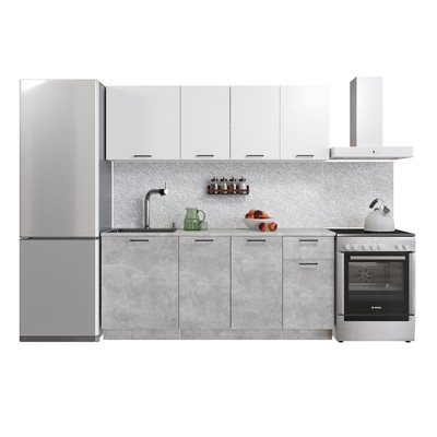 Кухонный гарнитур прямой Simple, без столешницы, 1800 мм, цвет белый/ателье светлый