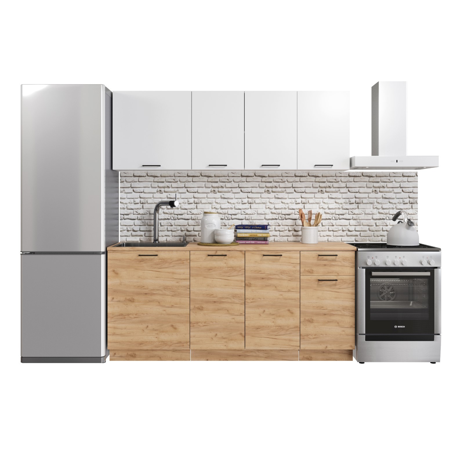 Кухонный гарнитур Simple 1800 без столешницы, Белый/Дуб золотой крафт ...
