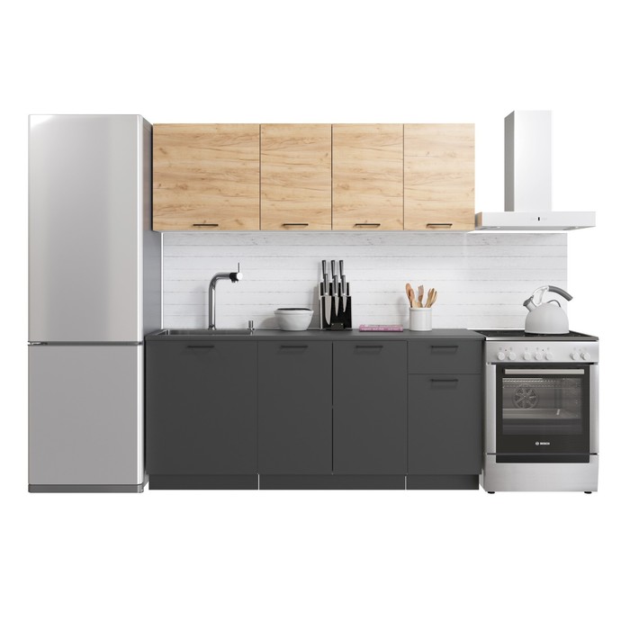 Кухонный гарнитур прямой Simple, без столешницы, 1800 мм, цвет дуб золотой крафт/антрацит - Фото 1