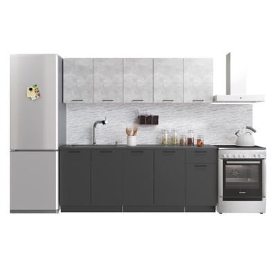 Кухонный гарнитур прямой Simple, без столешницы, 2000 мм, цвет ателье светлый/антрацит