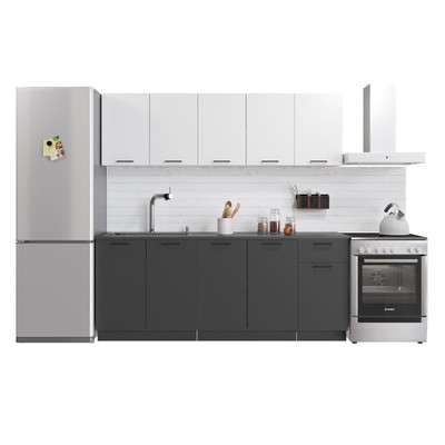 Кухонный гарнитур прямой Simple, без столешницы, 2000 мм, цвет белый/антрацит