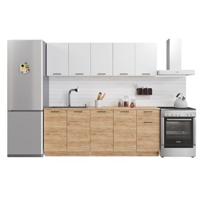 Кухонный гарнитур прямой Simple, без столешницы, 2000 мм, цвет белый/дуб золотой крафт