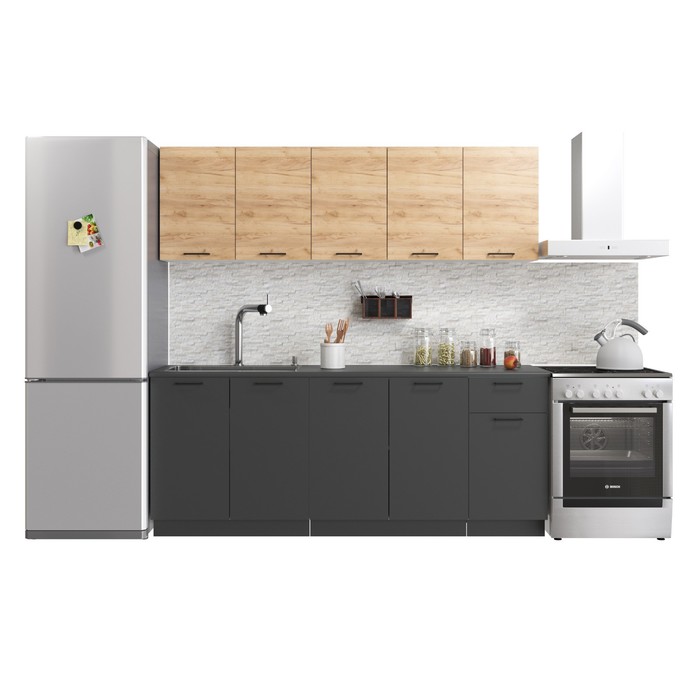 Кухонный гарнитур прямой Simple, без столешницы, 2000 мм, цвет дуб золотой крафт/антрацит - Фото 1