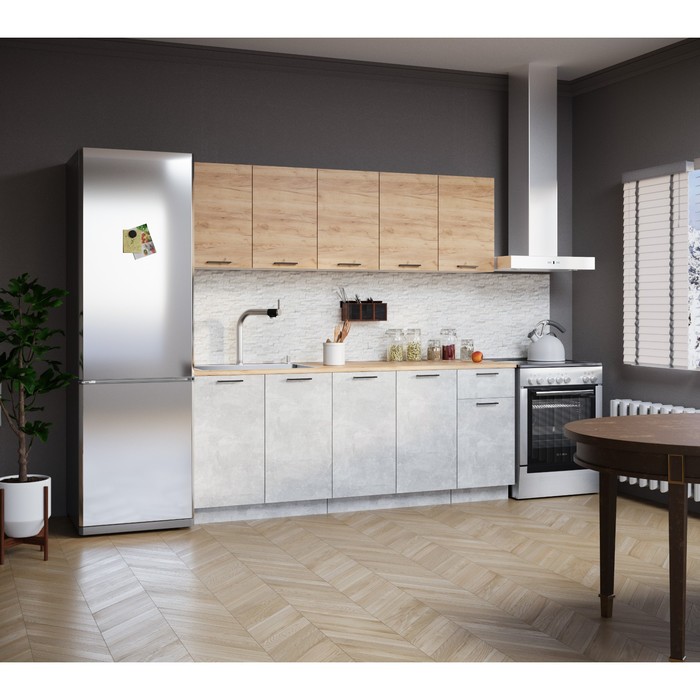 Кухонный гарнитур прямой Simple, без столешницы, 2000 мм, цвет дуб золотой крафт/ателье светлый - Фото 1