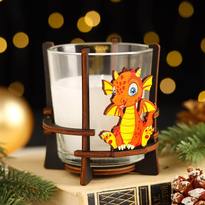 Свеча ароматическая в стакане на подставке Дракон, 9,5х9,5х10 см